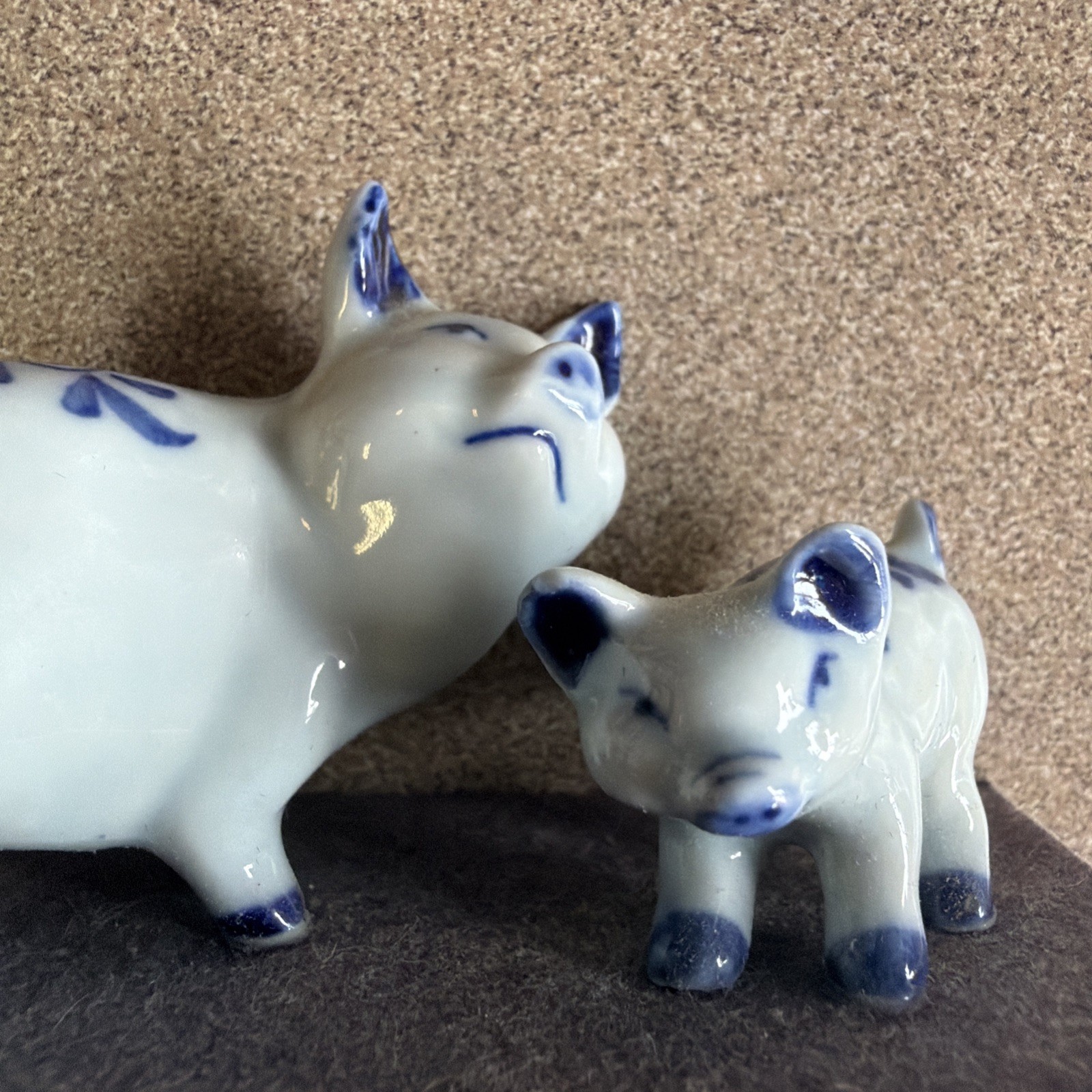 Cute Set of Two Vintage Blue and White Delft Ceramic Pigs