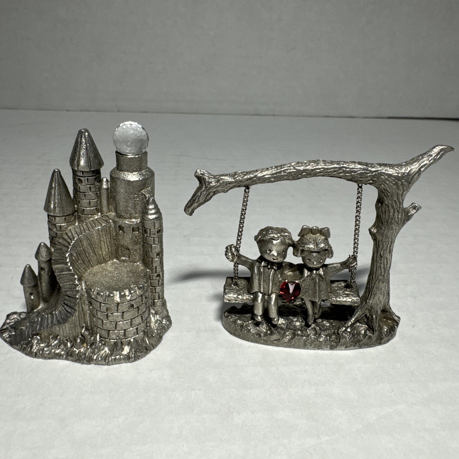 Spoontiques Collectibles Pewter Children Swing & Castle Figures Vintage Lot Of 2