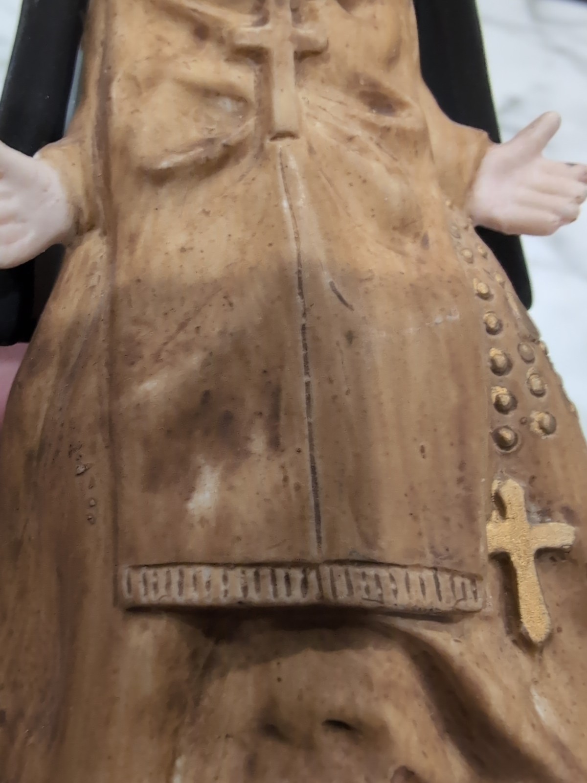 Vintage Figurine Lefton NUN Matte Brown Gold Cross Japan