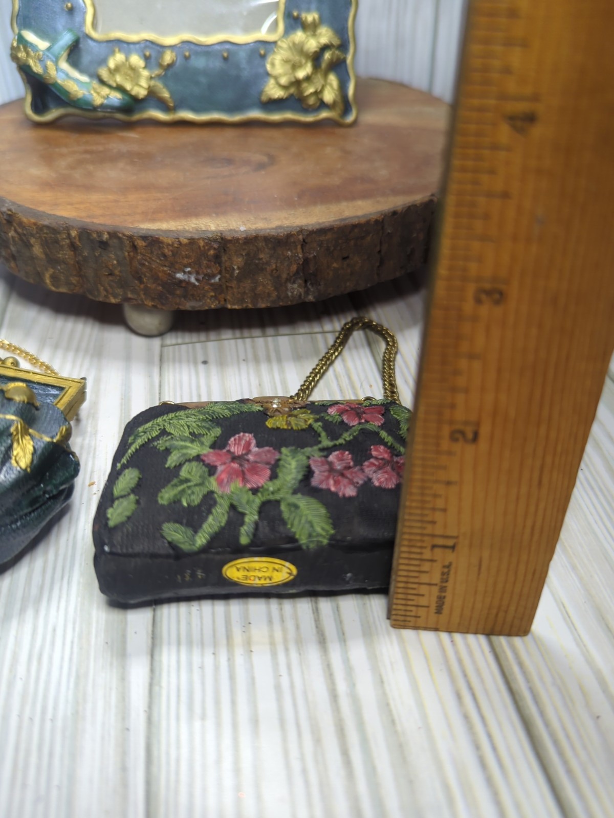 Vintage Mixed Lot Of 3 Vanity Set – Frame and Clutches – Floral Theme Miniature