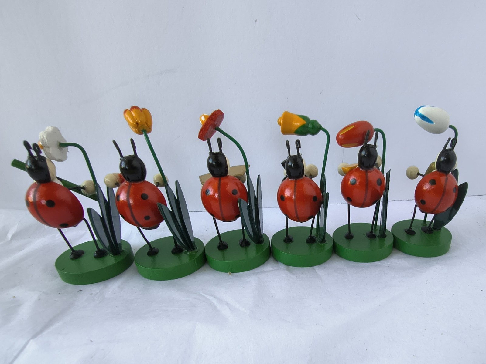 Lot of 8 Ladybug Flower Figurines New Collectible Shelf Decor