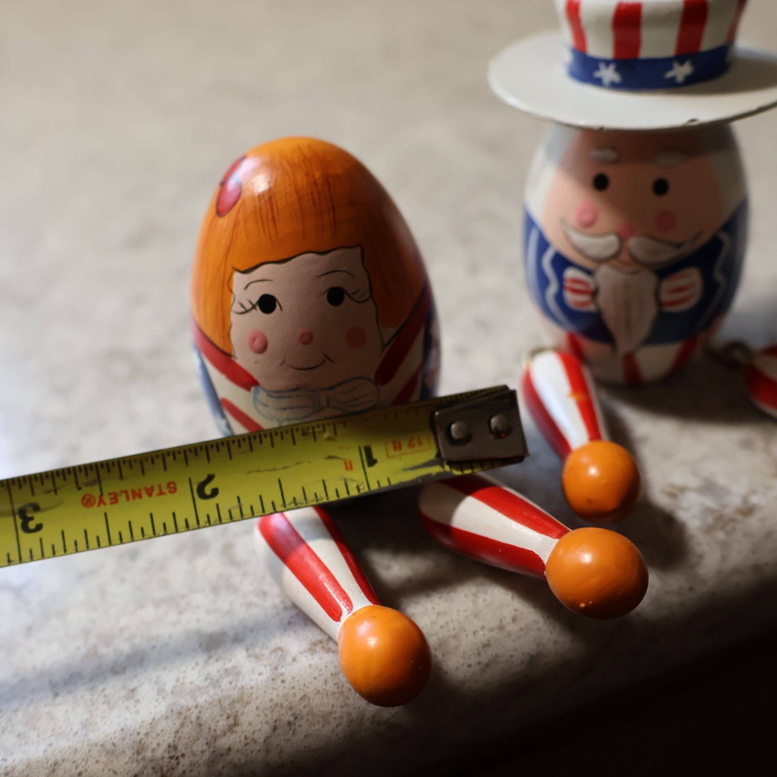 USA Patriotic Wooden Egg Shelf Sitters Humpty Dumpty ‘Uncle Sam & Mrs. – Painted