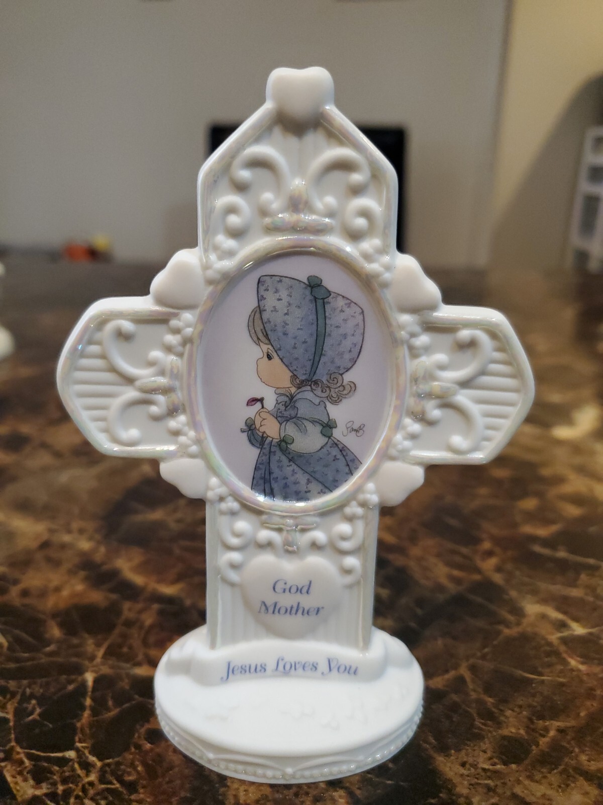Prescious Moments Jesus Loves You God Mother Cross 1998 Vintage Child Gift Poem