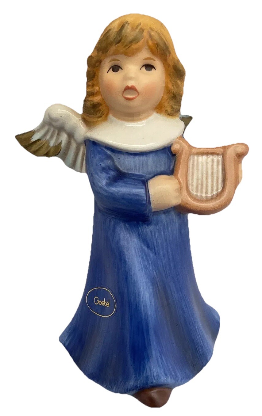 Vintage Goebel Weihnacht Blue Angel With Harp Blue 41-004-25-0 10cm/4” EAN