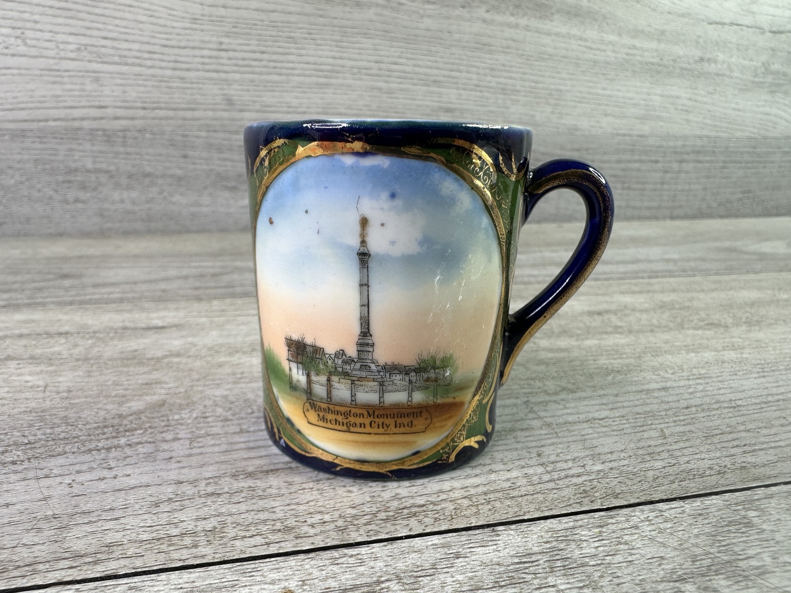 Vtg Washington Monument Michigan City Ind. Souvenir Mini Mug Cup Germany Hand