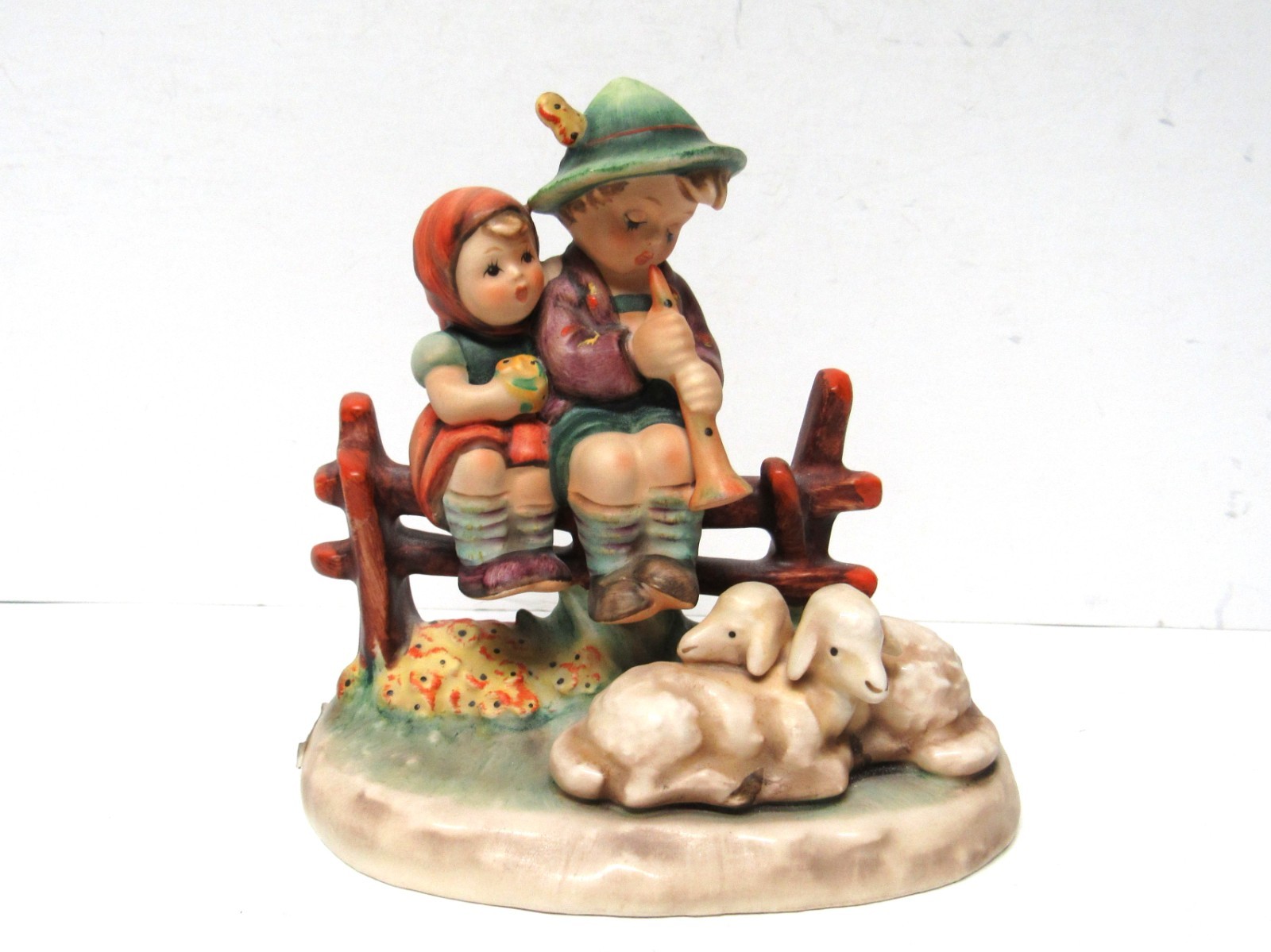 Goebel Hummel Eventide Figurine #99 – Boy & Girl on Fence w/ Lambs – 4-3/4″H