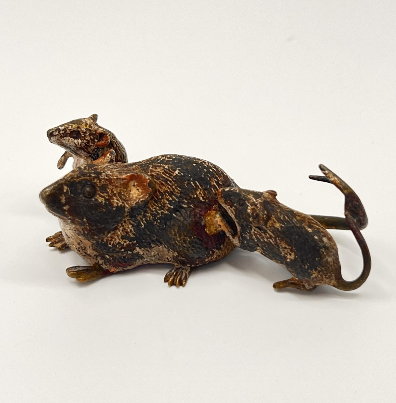 Antique Vienna Bronze Mouse Family Group Cold Painted Geschutzt Depose Austria