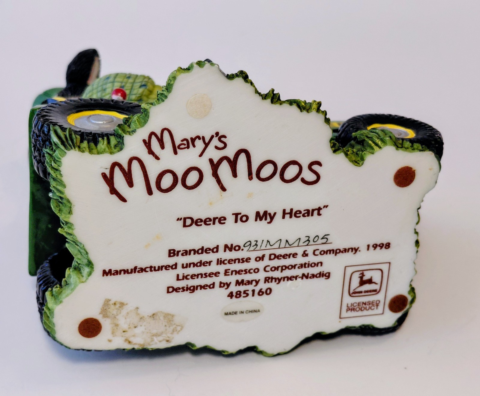 John “DEERE TO MY HEART” Figurine. EUC. Mary’s Moo Moos.Lawn Tractor 4″ L x 4″ T