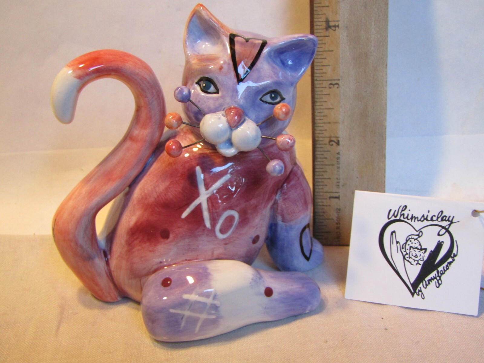 Very Rare Quirky WhimsiClay “Fancy” Cat Figurine from the very early Annaco Days