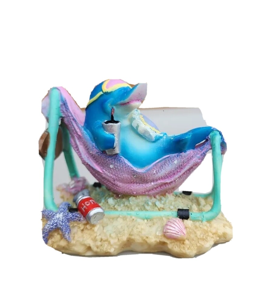 VTG Beach Dolphin in Hammoc Tropical Decor PRTD Miami Souvenirs Ceramic Figurine