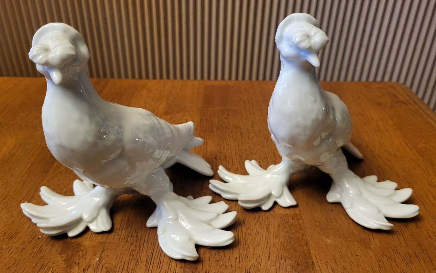 Vintage Pair of Jos Van Dijk Woestijnroos Porcelain Trumpeter Pigeons Sculptures