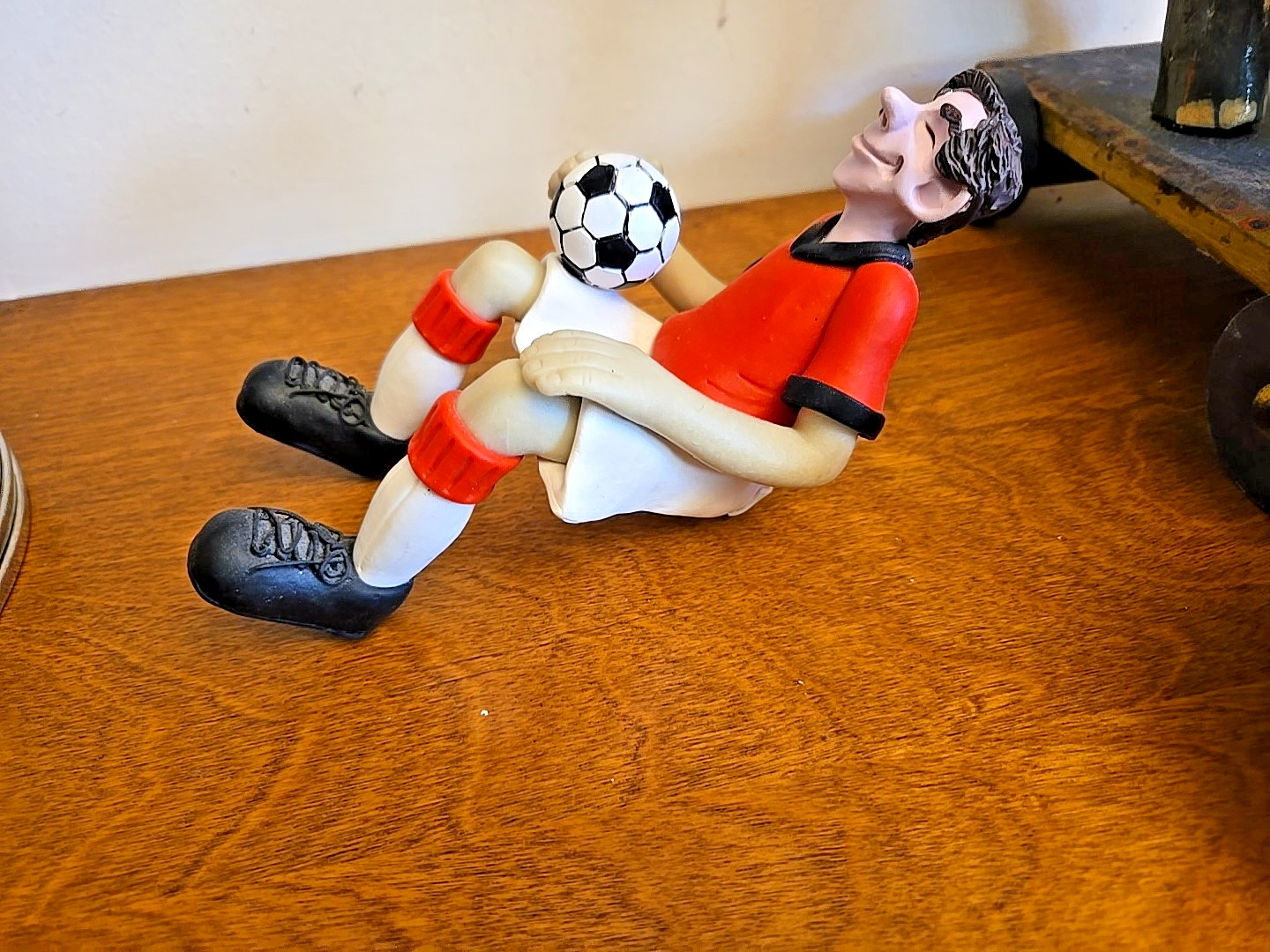 Edge Sitter Figurine • Soccer Player • Handmade Clay Composite – D. Manning