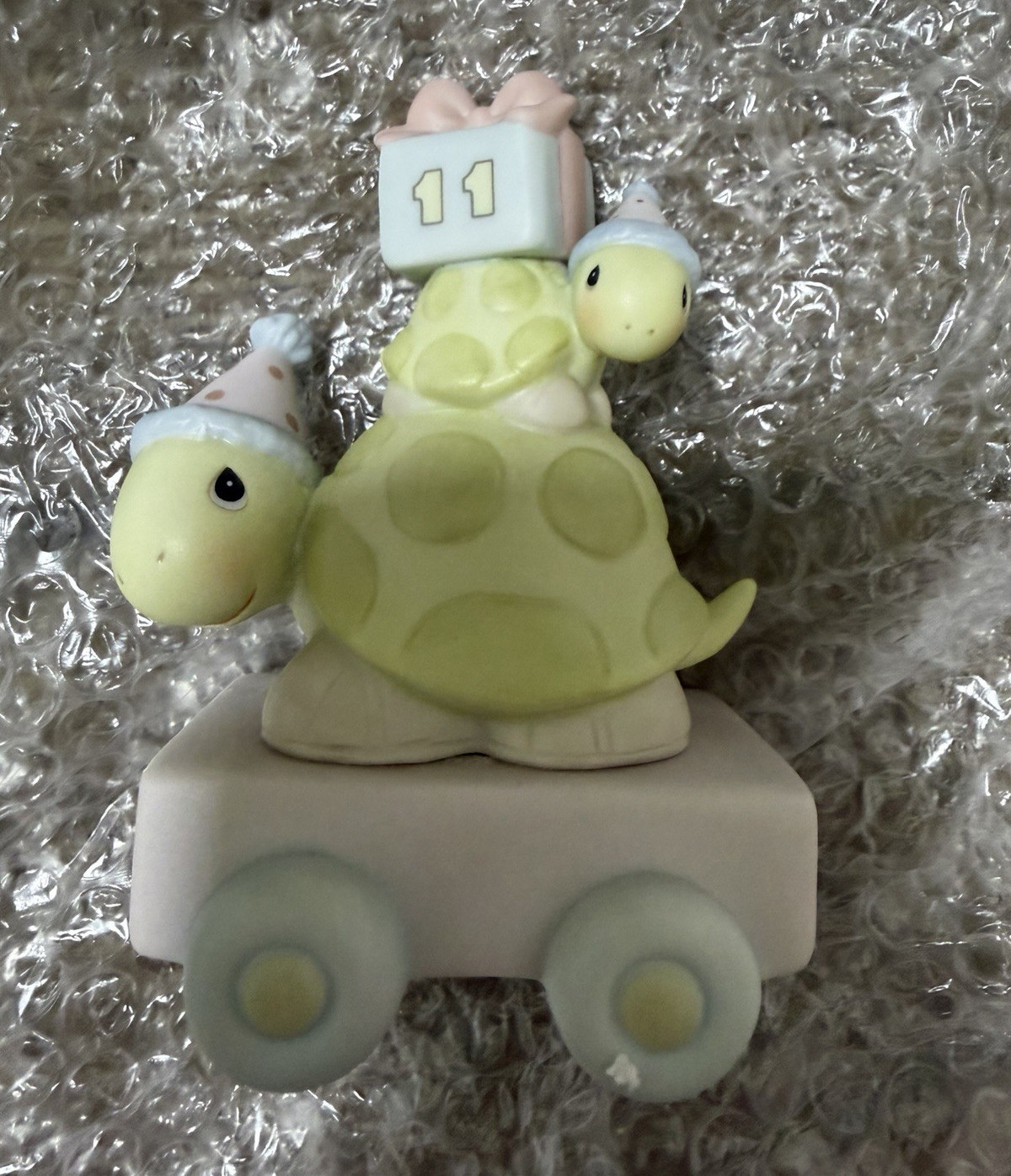 Precious Moments Turtle Birthday Figurine 1998 Painted Porcelain Green/White