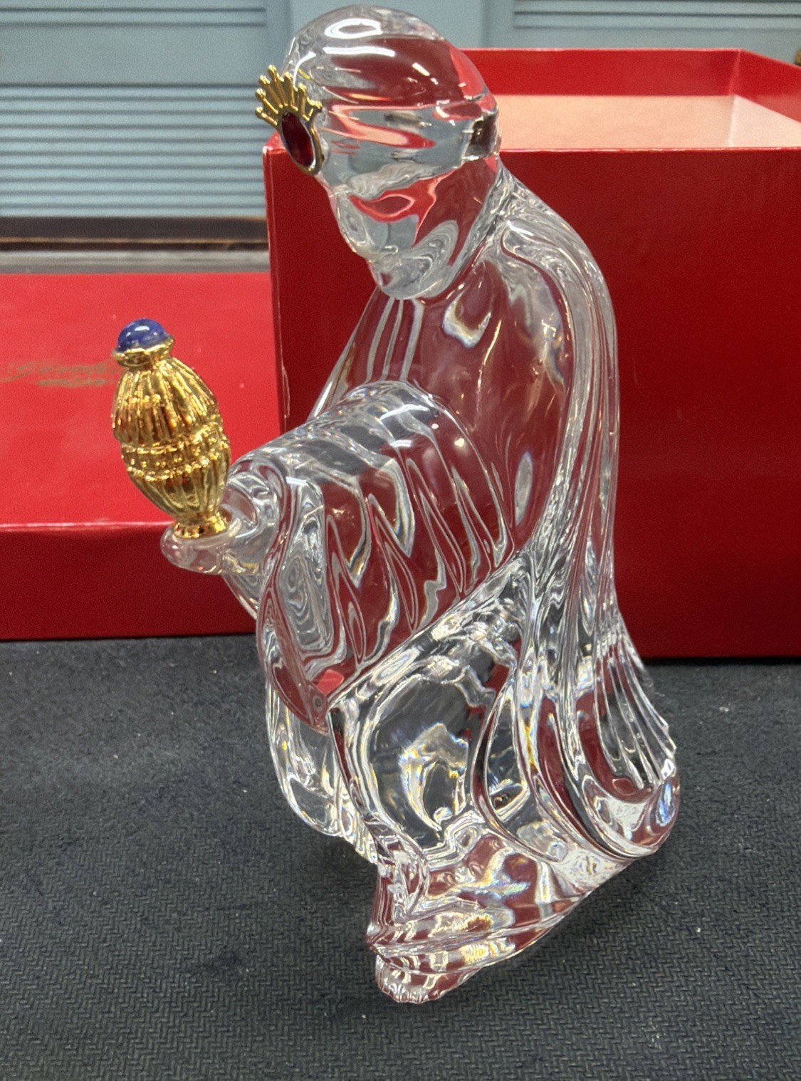 Gorham Crystal Nativity Wise Man Figure Gold Accents Original Box