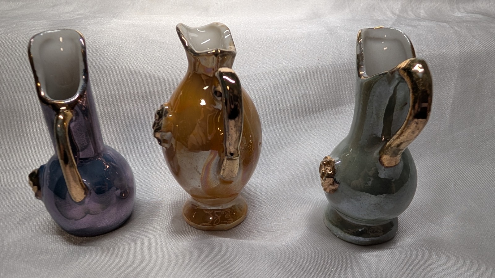 Vintage Miniature Lusterware Pitchers Set of 3 Iridescent Pastels Made in Japan