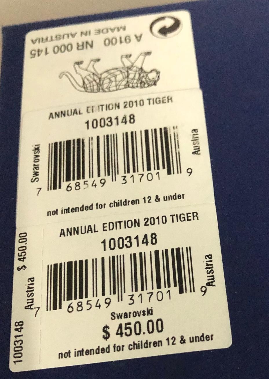 SWAROVSKI TIGER SCS ANNUAL EDITION 2010 1003148 – NEW IN BOX WITH COA, RETIRED