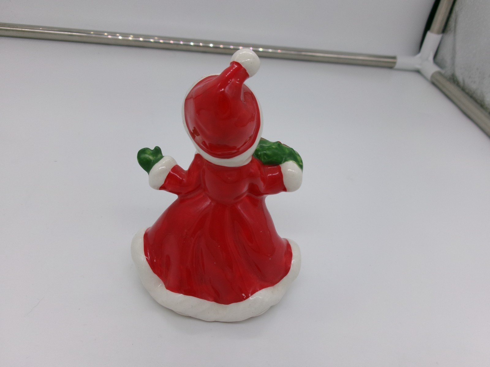 Vintage Christmas Lefton Wreath Girl Foil Sticker on bottom