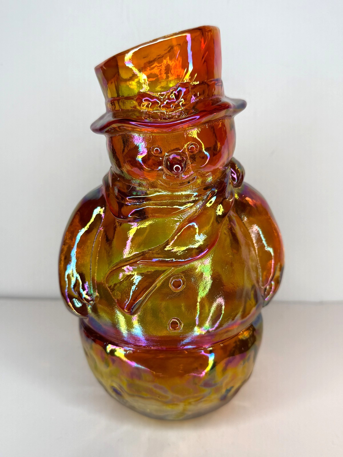 Fenton USA Amber Iridized Glass Snowman Fairy Lamp – Light (Limited)