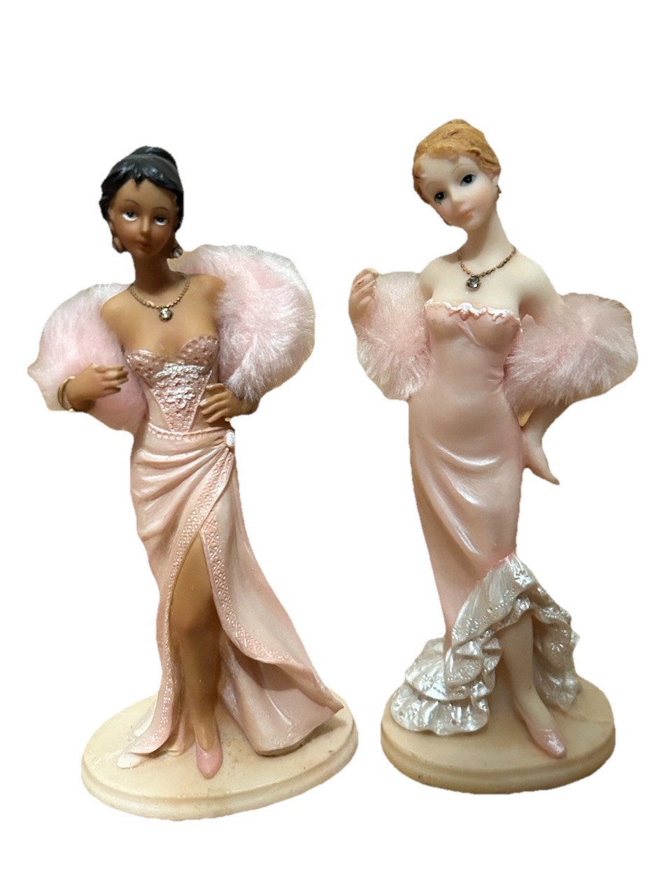 1920’s ART DECO STYLE DANCING LADIES FASHION MODEL FIGURINES HAND PAINTED RESIN