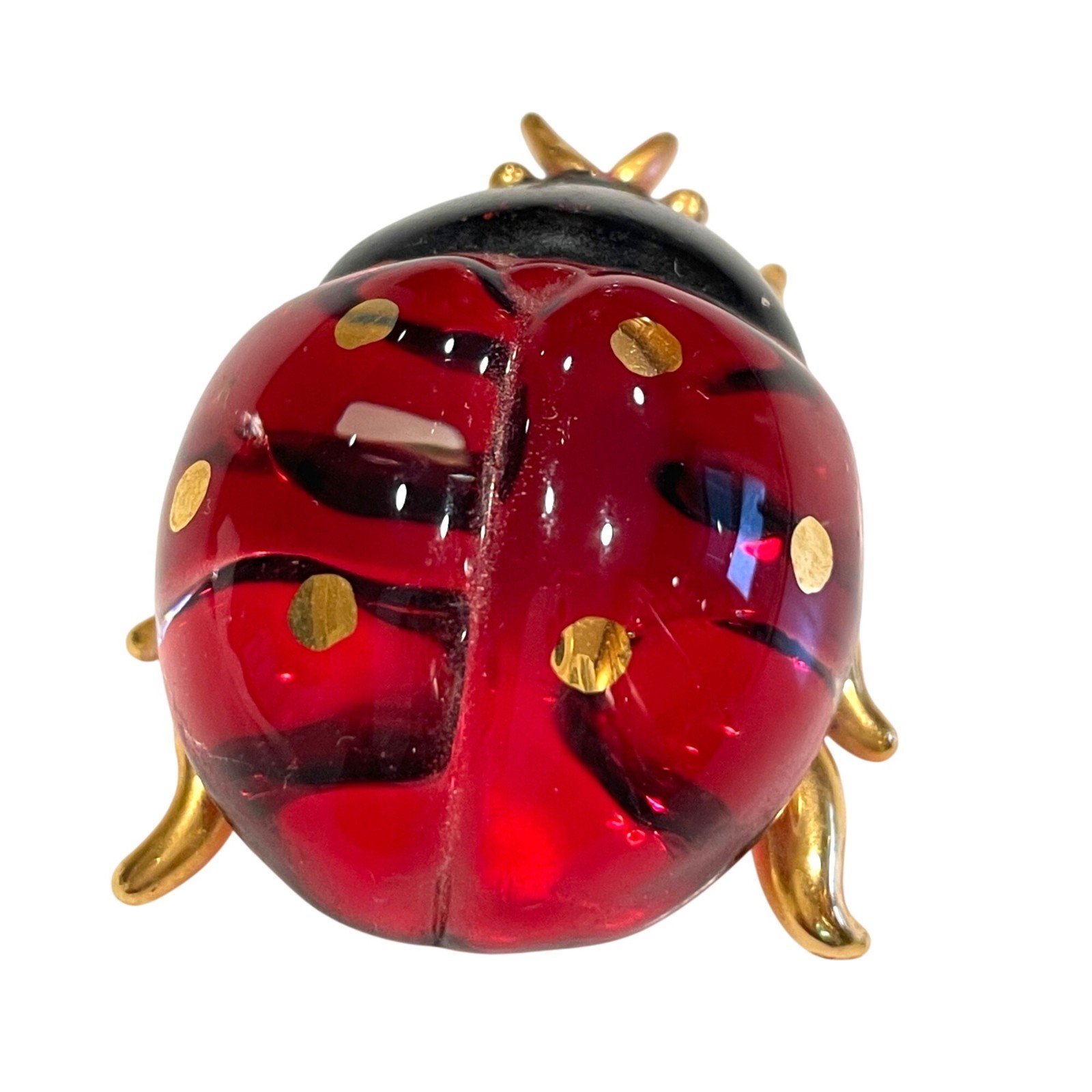 Handcrafted Glass Ladybug Figurine Red Black Gold Good Luck Charm