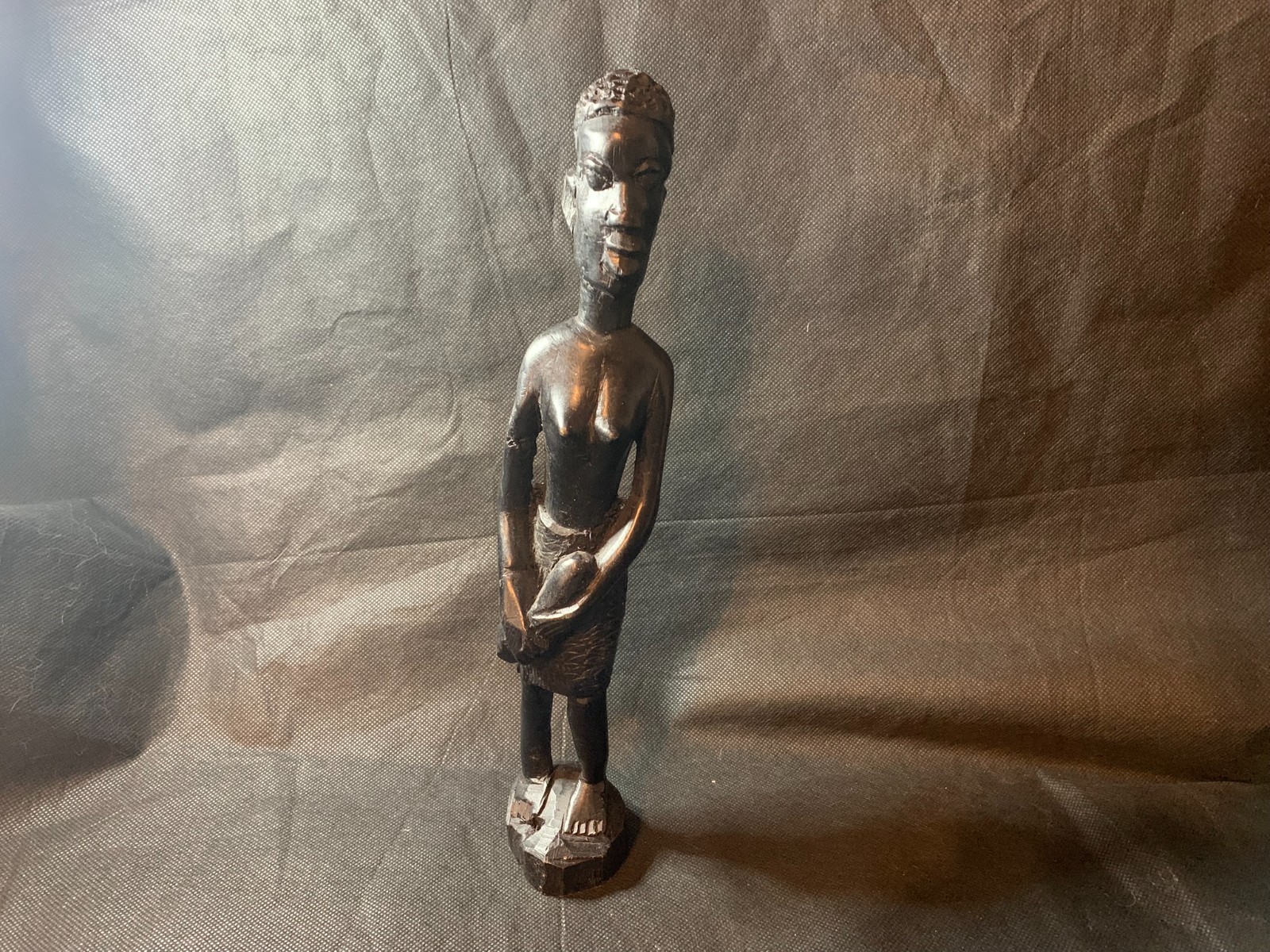 Vintage African Hand Carved Wooden 12″ Folk Art Statue Made In Kenya Free Ship