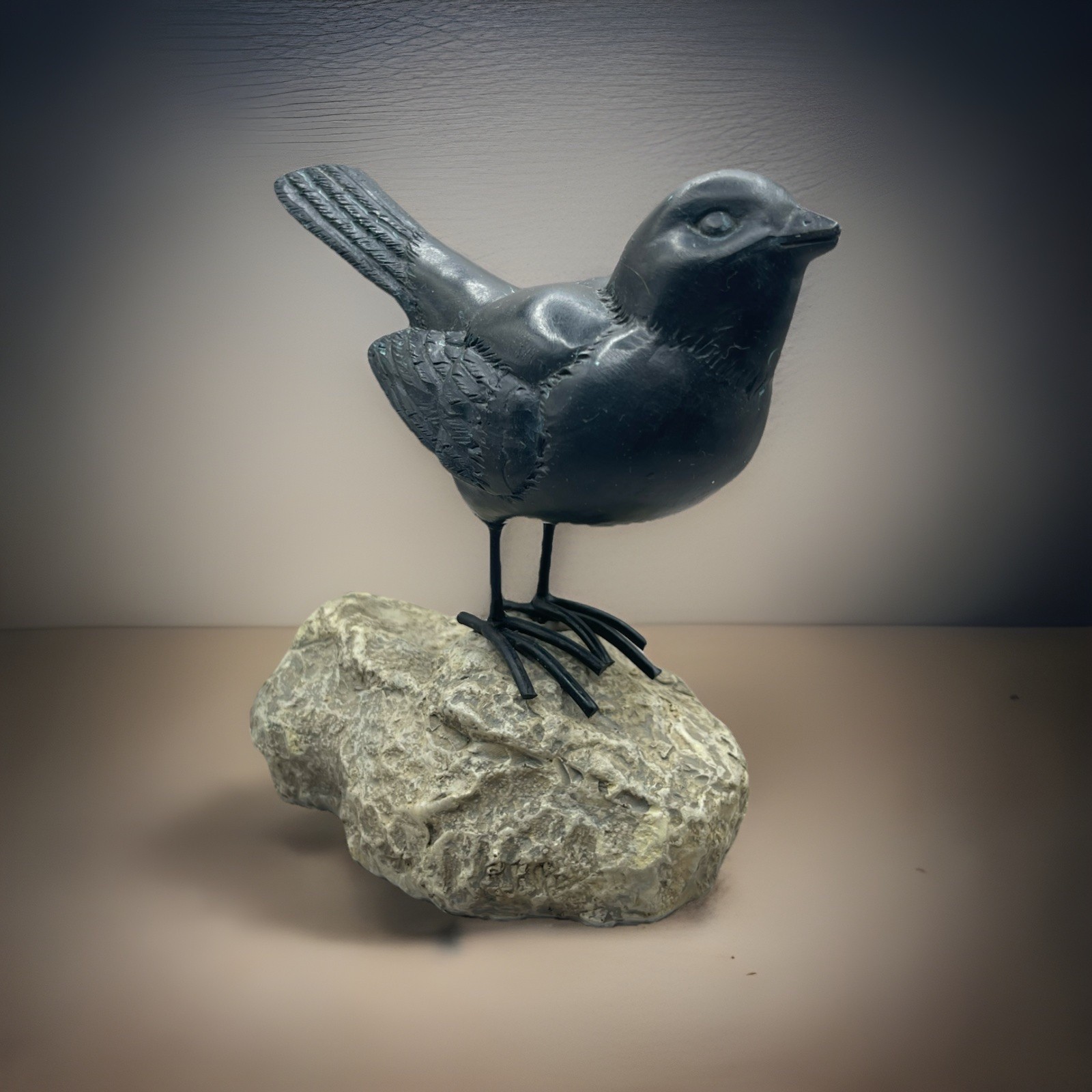 Black Bird on Rock Resin Figurine Nature Wildlife Cottage Core Decor