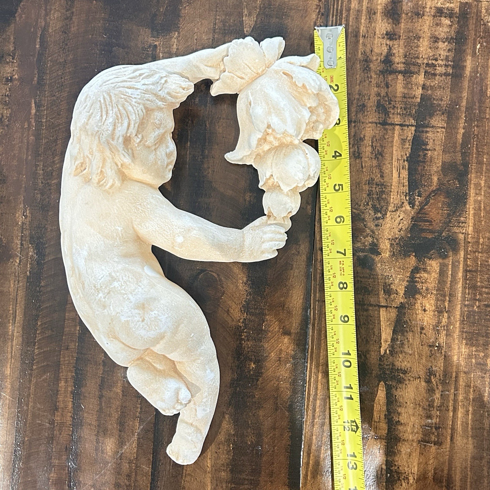 Vintage Chalkware Plaster Cherub Angel Cupid Wall Hanging Plaque Magnolia