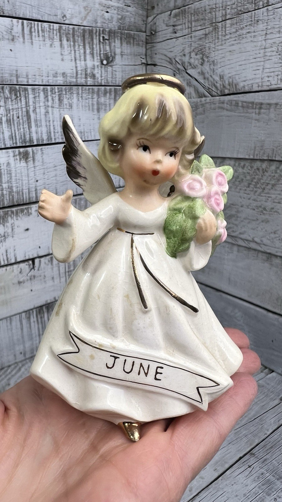 Vintage June Wedding Angel Ceramic Figurine Made In Japan As Is Crazing 💛