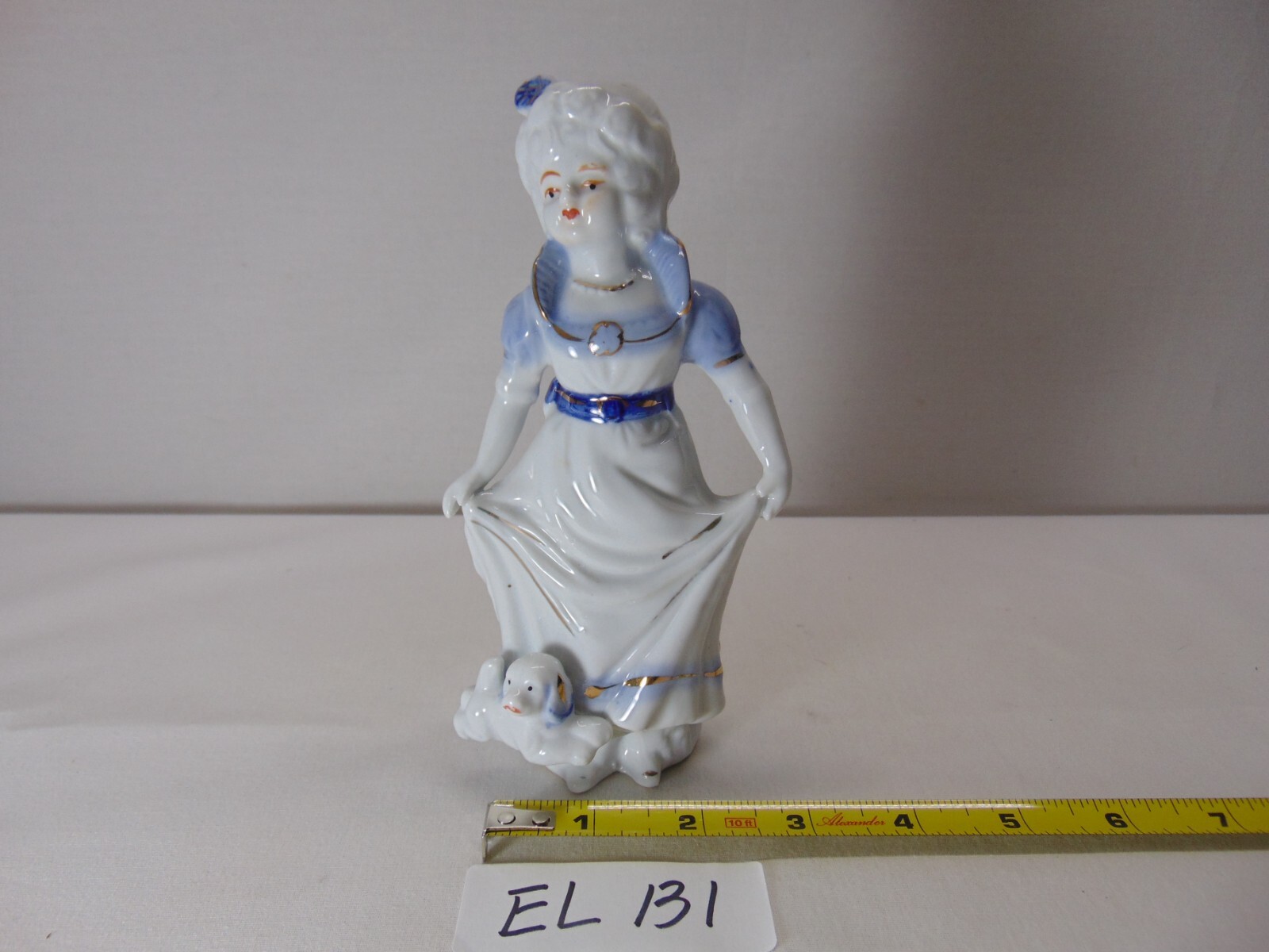 Vintage Porcelain 7″ Tall English Woman Lady Figure Dancing with Dog
