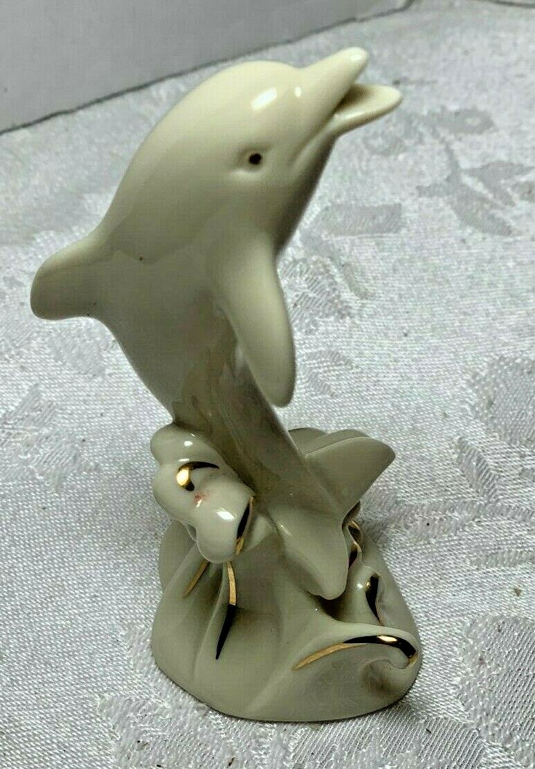 ☘☘☘ Lenox 4″ Miniature Dolphin Classic Ivory Color 24Kt Gold Trim Figurine ☘☘☘☘