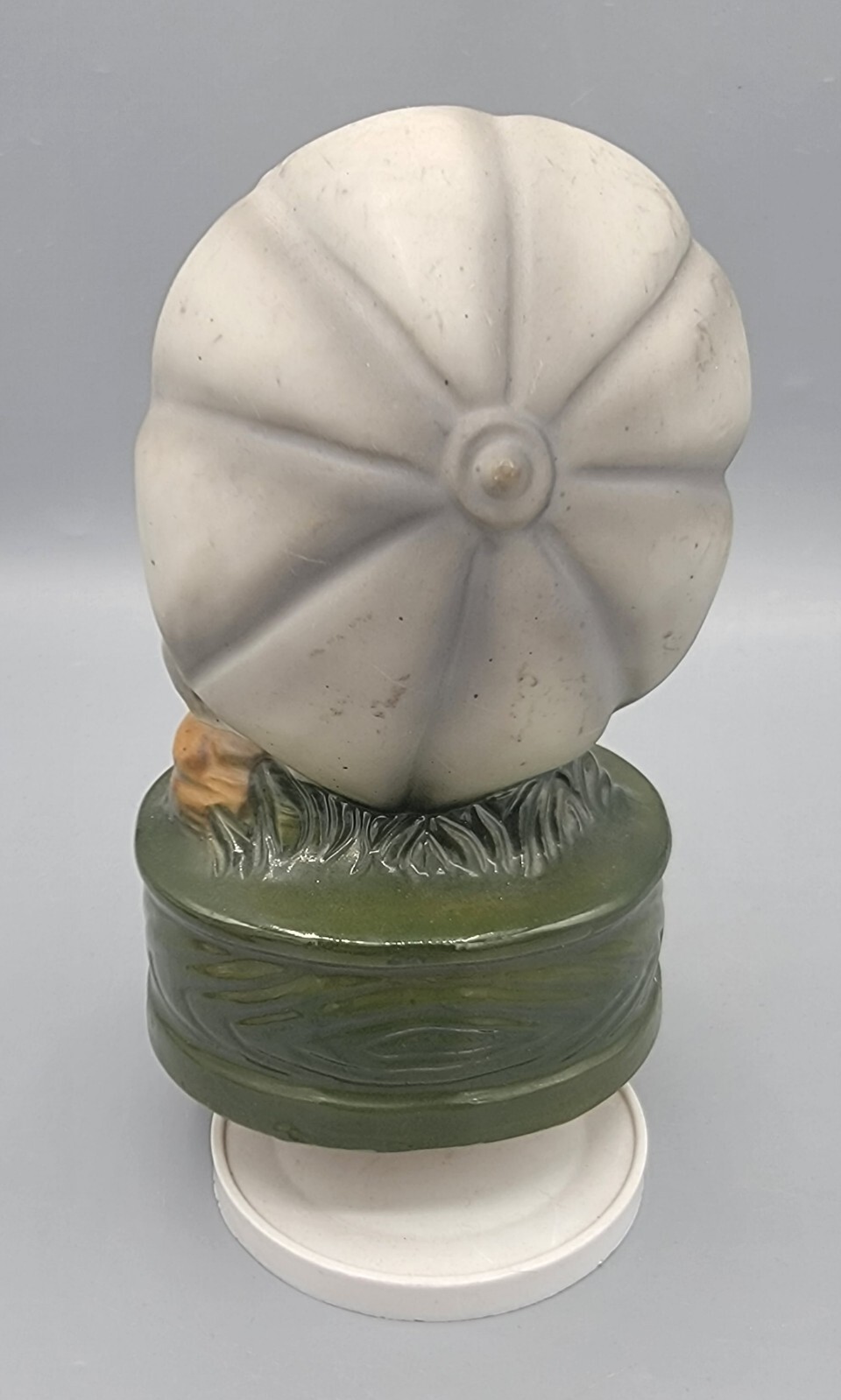 Vintage Ceramic Rotating Music Box Sitting Little Girl Pigtails Umbrella Dog