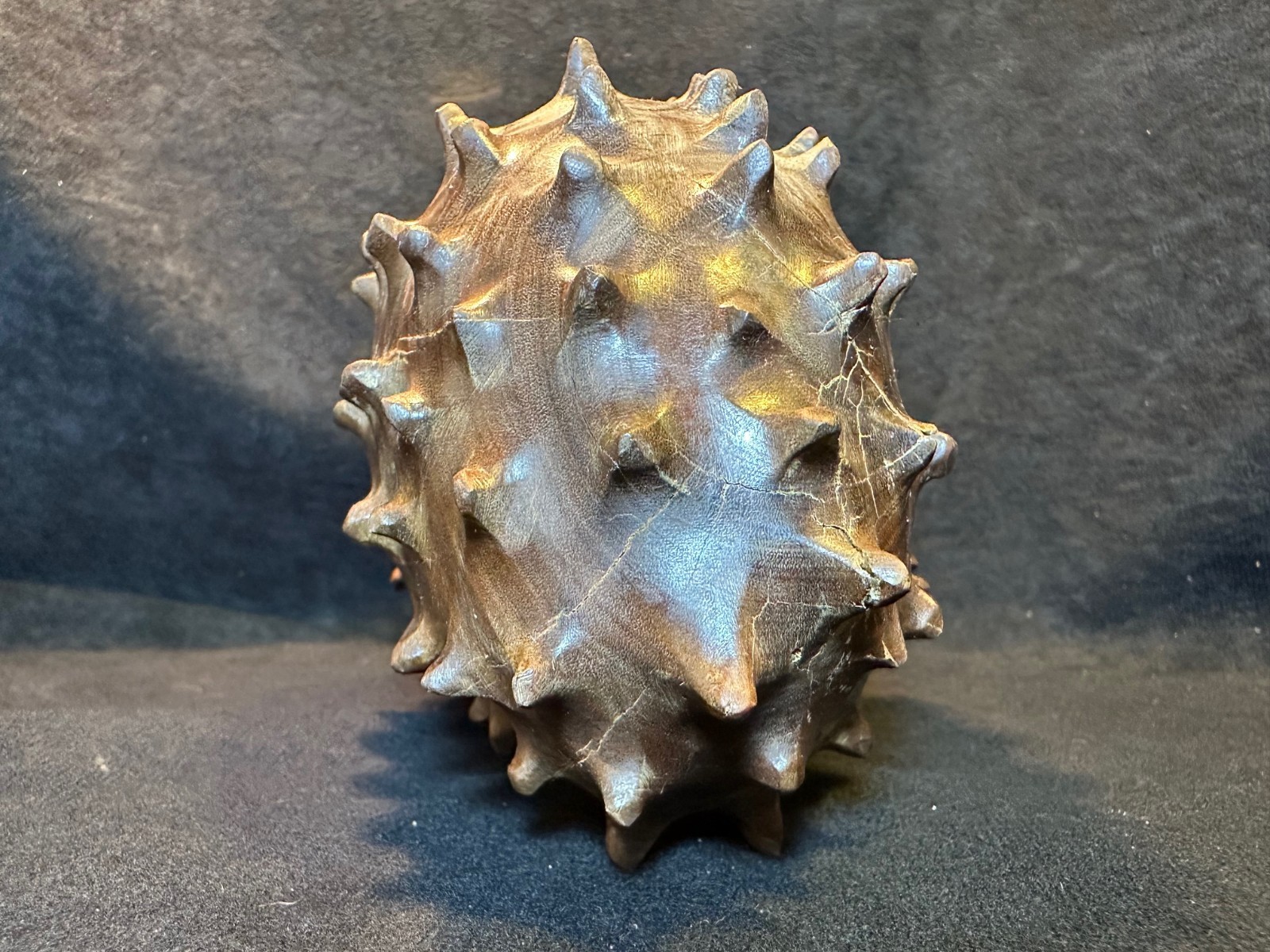 Hand Carved Solid Ironwood Large Kiwano African Horned Melon 7 in. 1.75 lbs.