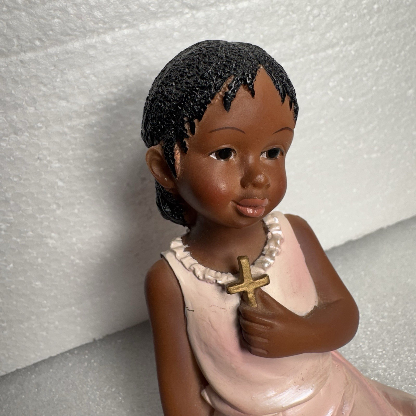 Black/African American Girl Shelf Sitter Prayer Fabric Dangling Legs Cross