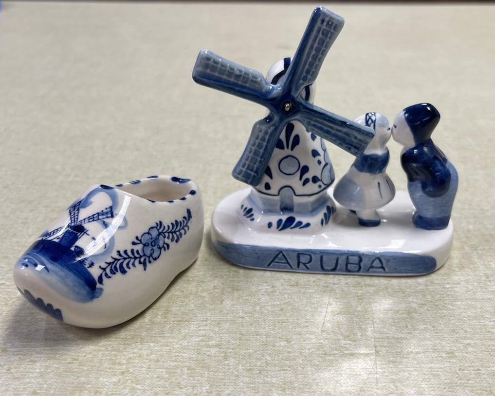 Aruba Ceramic Windmill and Shoe Figurine Set