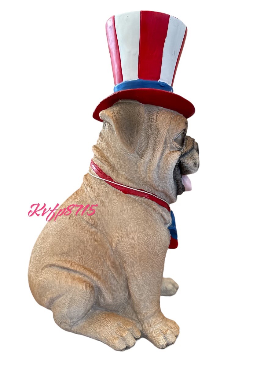 Cute Patriotic Bull Dog Statue 4 Th Of July 12 Inch NWT Bull Dog America
