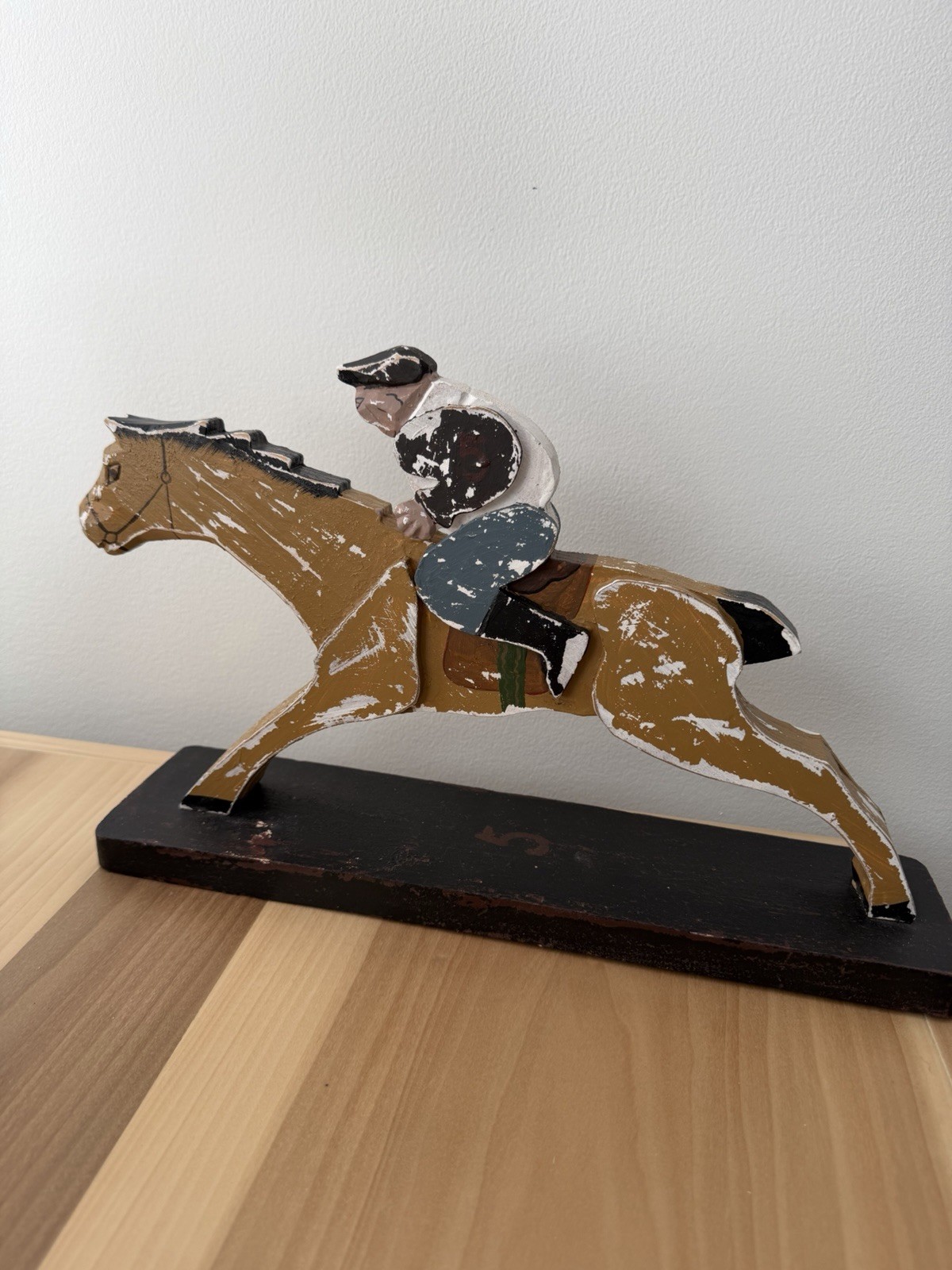 Vintage Hand Carved Painted Wooden Race Horse Folk Art Decor