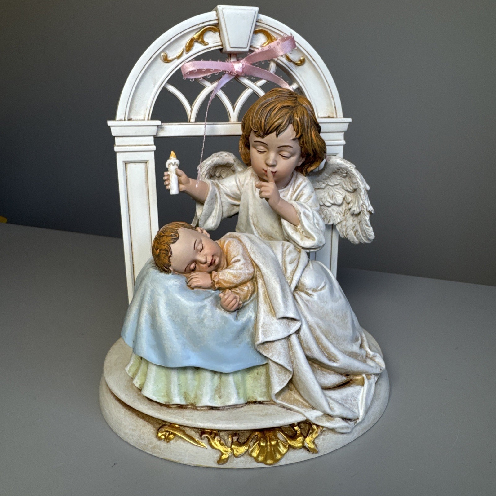 2016 Roman Inc “Hush-A-Bye” Angel & Sleeping Baby figurine 8” Christian Gift
