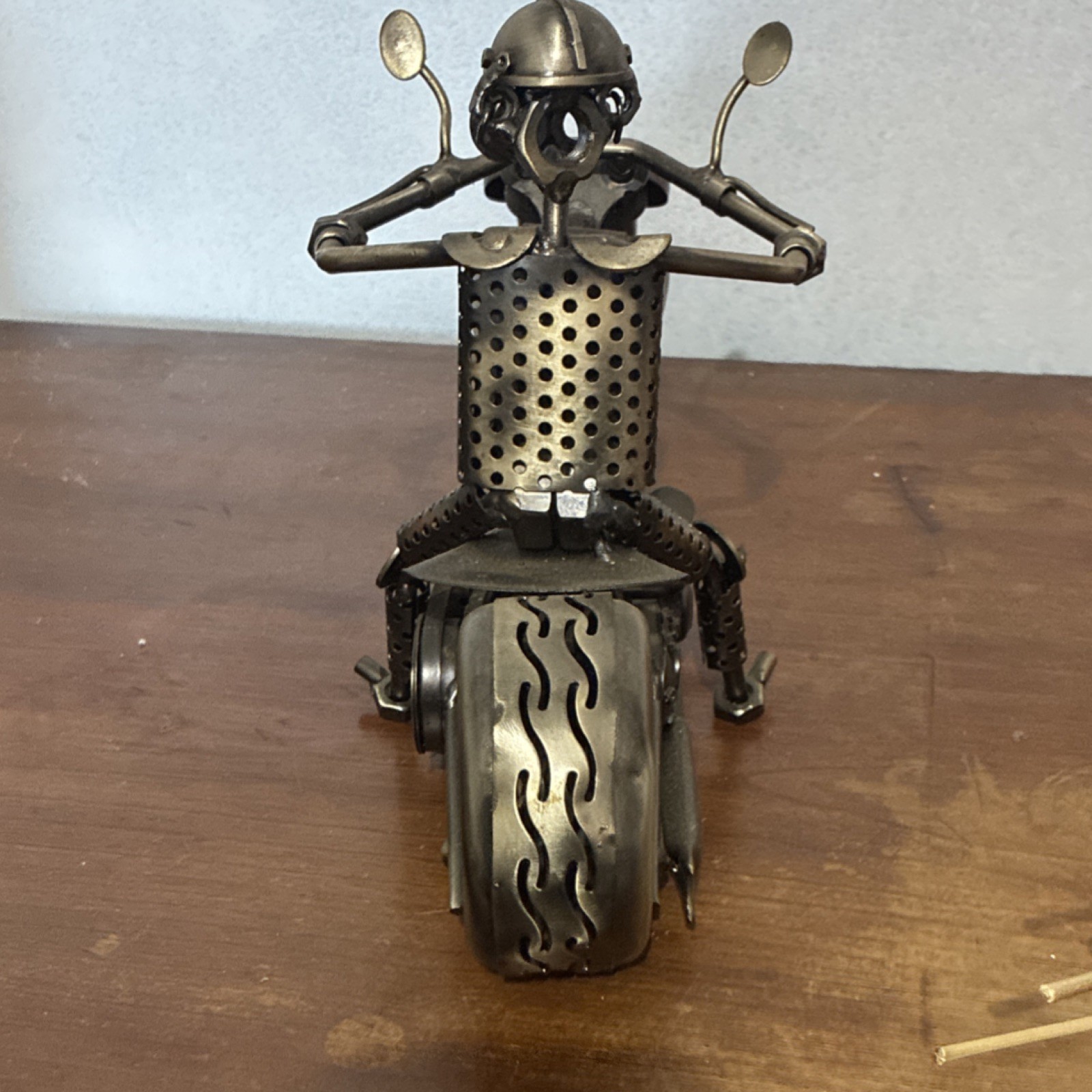 Motorcycle 3D Made Of Steel Nuts And Bolts Folk Art 16 inches long
