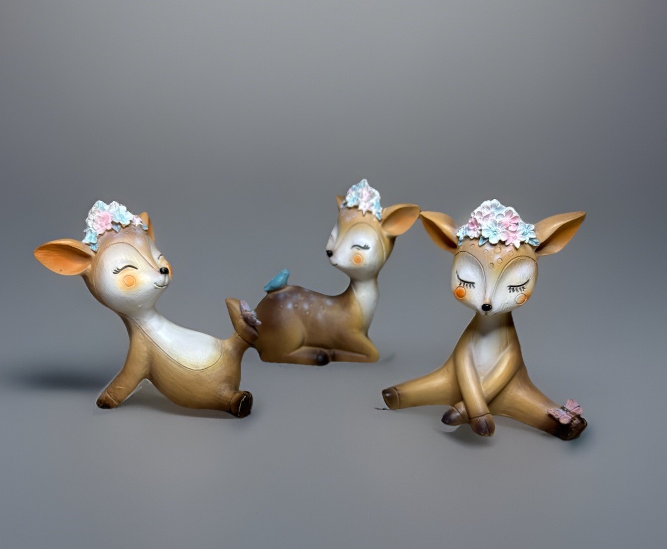 Deer Figurines Woodland Animal Doe Fawn Decor Home Adorable Set Of 3