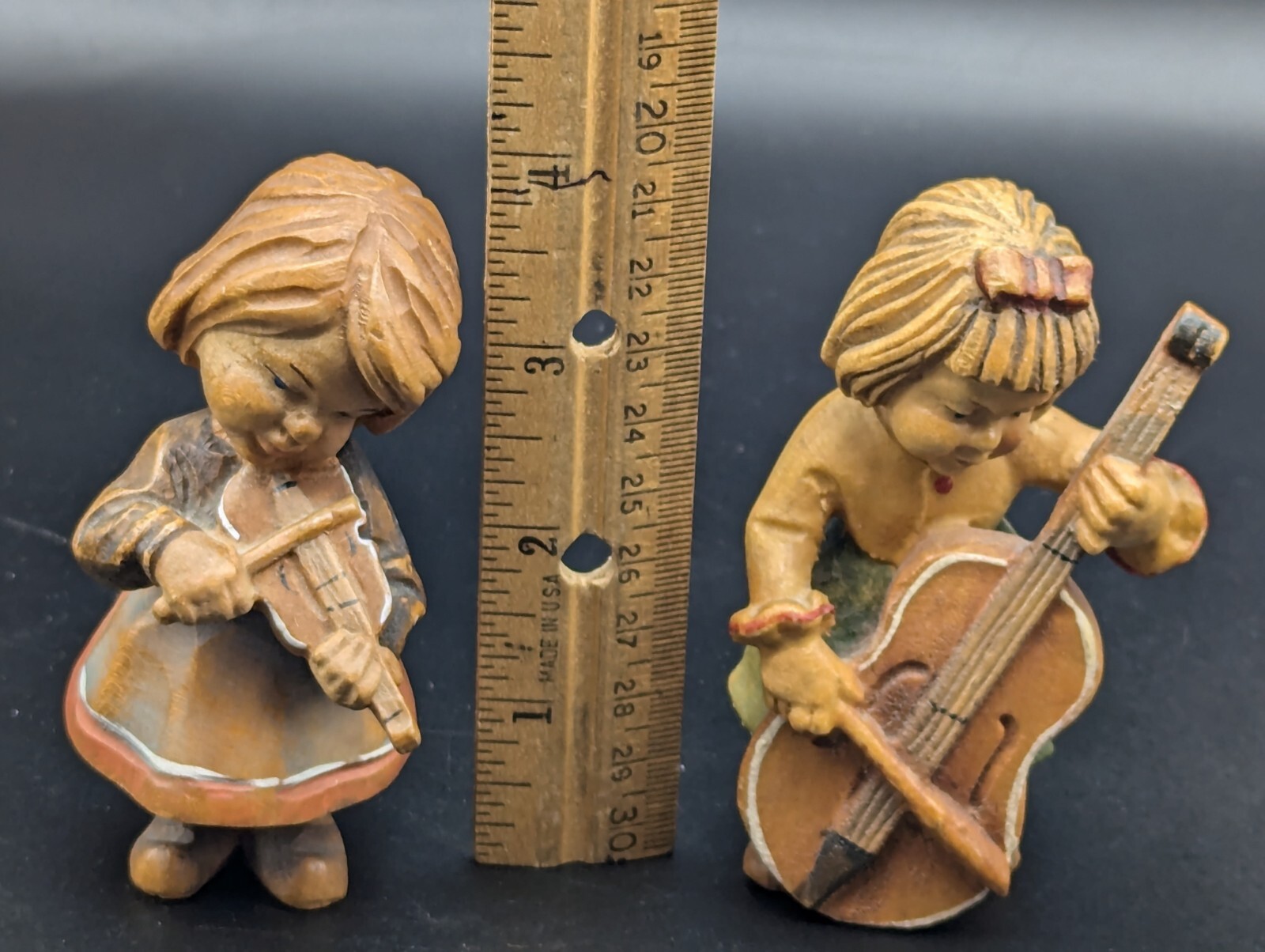 ANRI Wood Figures Hand Carved Wood Girl with Violin and Girl with Violin Italy