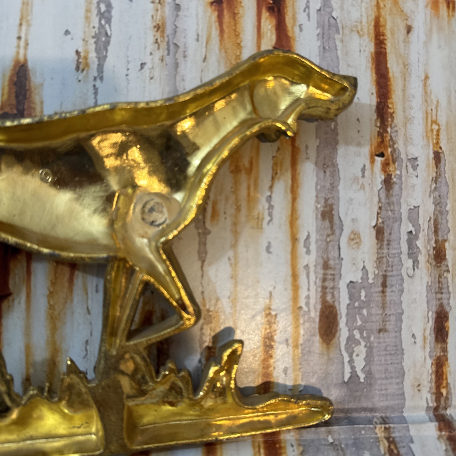 Vintage Cast Metal Pointer Dog Statue Wall Plaque 3 Demensional Gold R.S. 1951