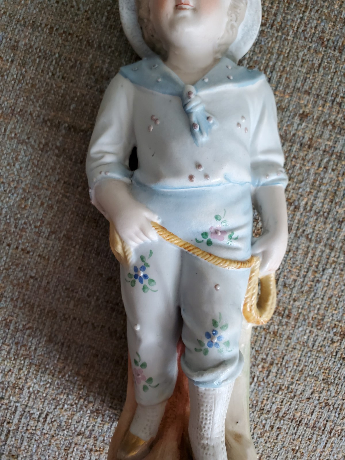 Antique German Bisque Porcelain 10″ Figurines Colonial Man & Woman Gold Trim