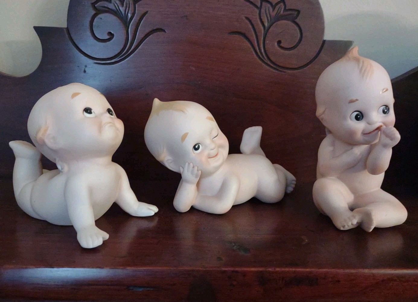 3 Vintage Lefton Ceramic Bisque Porcelain Kewpie Doll Figurines Blue Wings (A27)