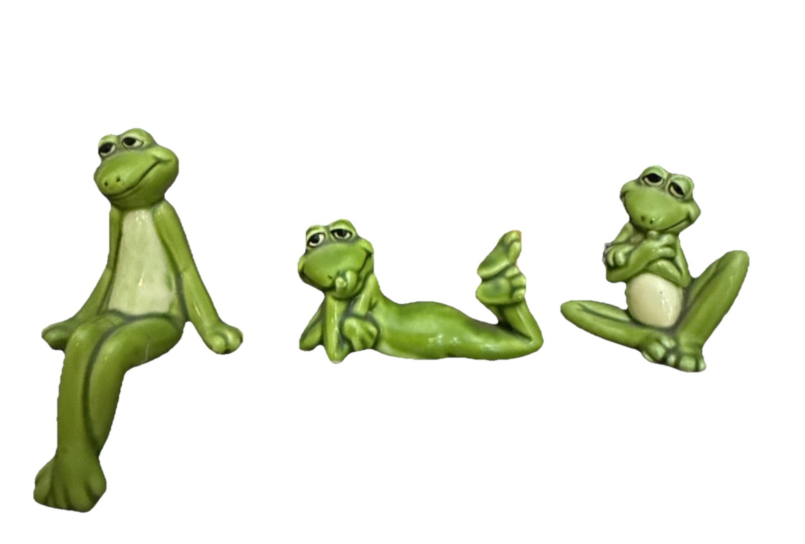 Vtg Japan Ceramic Frog Figurine Set of 3 Shelf Sitter Norcrest Trio Posing K-500