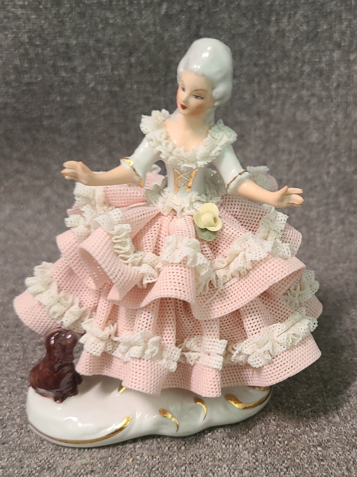 Dresden Germany Porcelain Lace Figurine Lady & Dog MARKED & NUMBERED