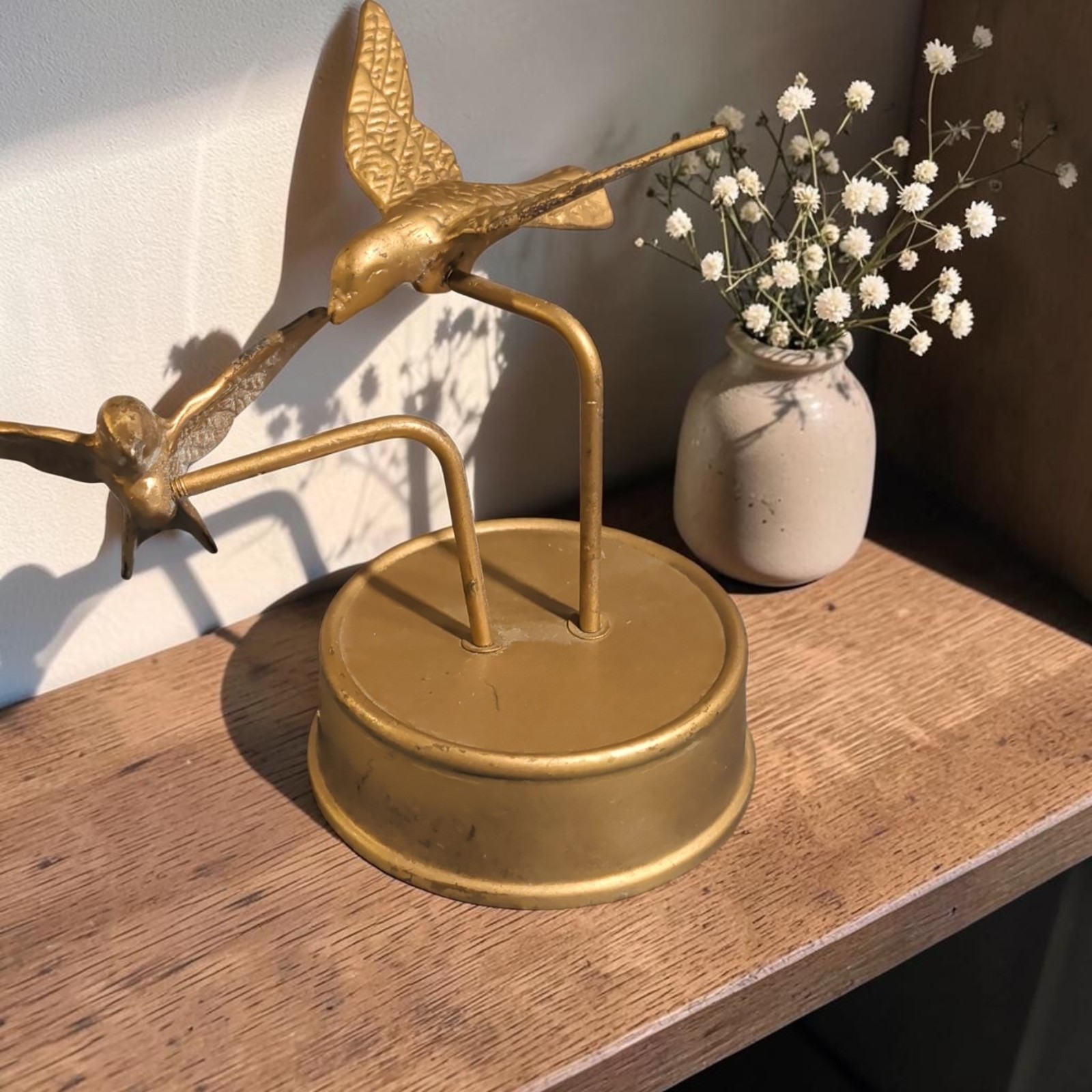 Vintage Brass Birds Figurine Small 5″ Mid Century Modern Flying Swallows Statue