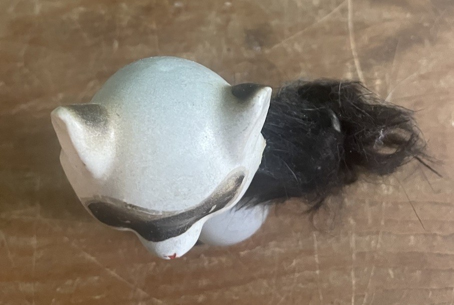 Vintage Enesco Ceramic Raccoon Figurine With Fur 2 3/4 X 3 Chipped As Found