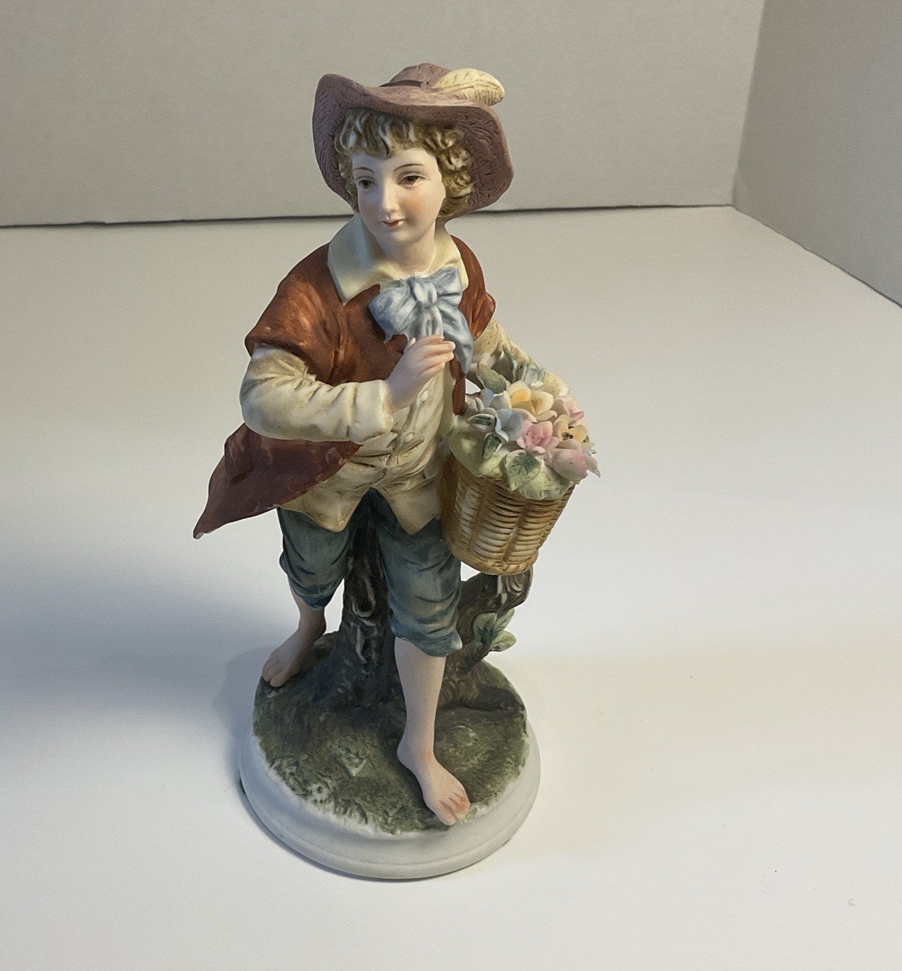 Vintage 8260 Boy with Flower Basket Porcelain Figurine 8” Andrea by Sadek Style