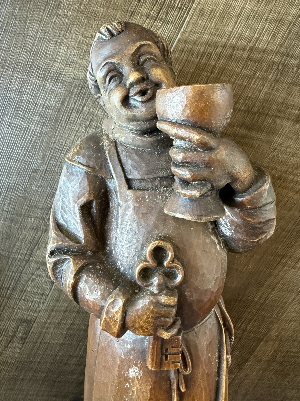 Antique – Wood Carving – Monk – Bar Keeper – Wine – One Of A Kind –