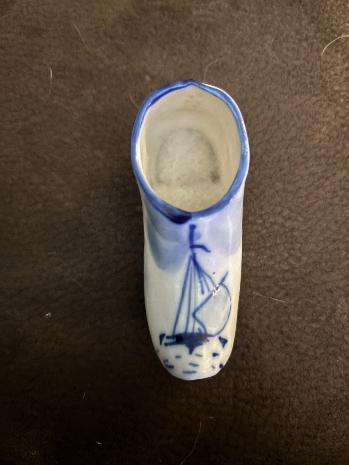 Vintage Pair 3-1/2” Hand Painted Blue Holland Clogs – Sail Boat Theme